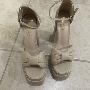 Lulu's Cream Platform Heels with Bow